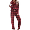 image:imageEkouaer Womens Pajama Sets 2 Piece Cotton Plaid Pjs Long Sleeve Sleepwear Button Down Lounge Set with PocketsRed Black Plaid