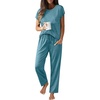 image:imageEkouaer Womens Pajama Sets Cap Sleeve Sleepwear Tops and Long Pants Comfy Pjs 2 Piece Lounge Set with Pockets SXXLBlue Green