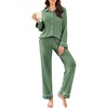 image:imageEkouaer Womens Pajama Sets Long Sleeve Ribbed Knit Lounge Set Button Down Soft 2 Piece Pjs With PocketsGreen