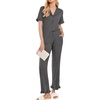 image:imageEkouaer Womens Pajama Sets Ruffle Button Up Pj Sets 2 Piece Short Sleeve Pants Lounge Set with PocketsDark Gray