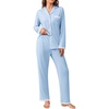 image:imageEkouaer Womens Pajamas Set Long Sleeve Sleepwear Button Down Lounge Set 2 Pieces Soft Nightwear Lace Pjs SetClear Blue