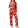 image:imageEkouaer Womens Pajamas Set Long Sleeve Sleepwear Button Down Lounge Set 2 Pieces Soft Nightwear Lace Pjs SetRed Santa Bell