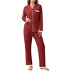 image:imageEkouaer Womens Pajamas Set Long Sleeve Sleepwear Button Down Lounge Set 2 Pieces Soft Nightwear Lace Pjs SetWine Red