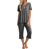 image:imageEkouaer Womens Pajamas Set Short Sleeve Top With Capri Pants Pjs 2 PIece Lounge amp Sleepwear Set SXXLDark Gray