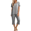 image:imageEkouaer Womens Pajamas Set Short Sleeve Top With Capri Pants Pjs 2 PIece Lounge amp Sleepwear Set SXXLGray