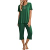 image:imageEkouaer Womens Pajamas Set Short Sleeve Top With Capri Pants Pjs 2 PIece Lounge amp Sleepwear Set SXXLGreen