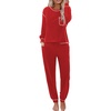 image:imageEkouaer Womens Pajamas Set Waffle Knit Long Sleeve Lounge Set 2 Piece Pj Loungewear Sleepwear SXXLRed