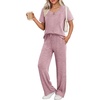 image:imageEkouaer Womens Ribbed Knit Lounge Set Short Sleeve Top and Long Pants Sleepwear Pajama Set Two Piece Matching Outfits SetLight Purple