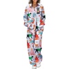 image:imageEkouaer Womens Satin Silky Pajama Set 2 Piece Print PJs Soft Loungewear Button Down Sleepwear with Elastic Waist Long PantsBblue Cat