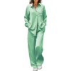 image:imageEkouaer Womens Satin Silky Pajama Set 2 Piece Print PJs Soft Loungewear Button Down Sleepwear with Elastic Waist Long PantsIce Green