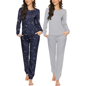 image:imageEkouaer 2 Pack Pajama Sets for WomenLong Sleeve Top With Jogger Pants Lounge Set Sleepwear with PocketsGreystar