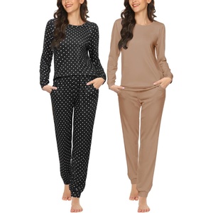 image:imageEkouaer 2 Pack Pajama Sets for WomenLong Sleeve Top With Jogger Pants Lounge Set Sleepwear with PocketsNudeblack Spots