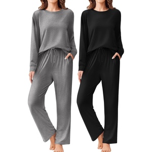 image:imageEkouaer 2 Pack Women Pajama Long Sleeve Sleepwear Soft Loungewear Pjs Sets with Pockets SXXLBlackGrey