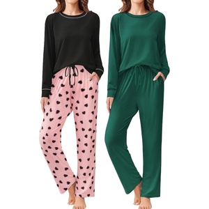 image:imageEkouaer 2 Pack Women Pajama Long Sleeve Sleepwear Soft Loungewear Pjs Sets with Pockets SXXLBlue GreenPink Heart