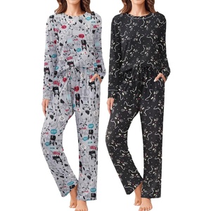 image:imageEkouaer 2 Pack Women Pajama Long Sleeve Sleepwear Soft Loungewear Pjs Sets with Pockets SXXLDogCat
