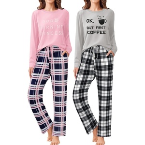 image:imageEkouaer 2 Pack Women Pajama Long Sleeve Sleepwear Soft Loungewear Pjs Sets with Pockets SXXLLight Pink PlaidGrey Plaid