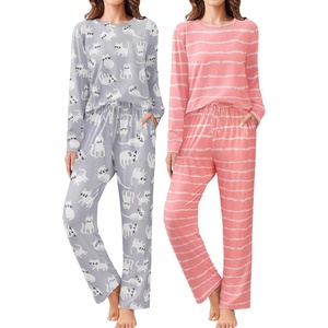 image:imageEkouaer 2 Pack Women Pajama Long Sleeve Sleepwear Soft Loungewear Pjs Sets with Pockets SXXLPink StripedCat