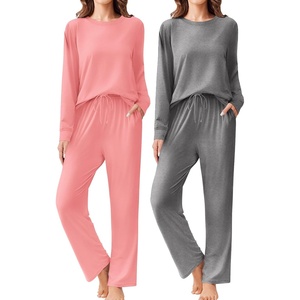 image:imageEkouaer 2 Pack Women Pajama Long Sleeve Sleepwear Soft Loungewear Pjs Sets with Pockets SXXLPinkGrey