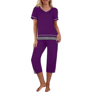 image:imageEkouaer Capri Pajama Sets for Women Short Sleeve Tops Sleepwear Sleep Sets Pjs Sets Soft Two Piece Loungewear SetsPurple