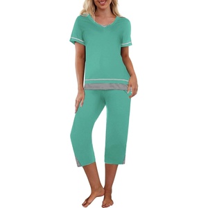 image:imageEkouaer Capri Pajama Sets for Women Short Sleeve Tops Sleepwear Sleep Sets Pjs Sets Soft Two Piece Loungewear SetsTurquoise