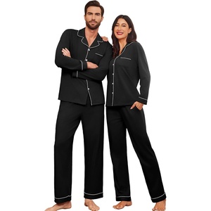 image:imageEkouaer Couple Matching Pajamas 100 Cotton Long Sleeve Sleepwear Button Down Loungewear Pjs Set SXXLBlack
