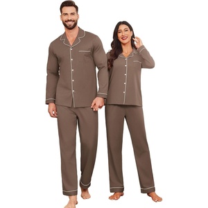 image:imageEkouaer Couple Matching Pajamas 100 Cotton Long Sleeve Sleepwear Button Down Loungewear Pjs Set SXXLBrown