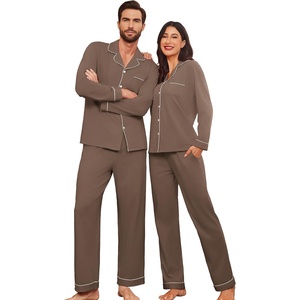 image:imageEkouaer Couple Matching Pajamas 100 Cotton Long Sleeve Sleepwear Button Down Loungewear Pjs Set SXXLBrownb
