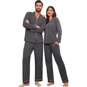 image:imageEkouaer Couple Matching Pajamas 100 Cotton Long Sleeve Sleepwear Button Down Loungewear Pjs Set SXXLDark Grey