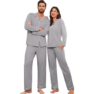image:imageEkouaer Couple Matching Pajamas 100 Cotton Long Sleeve Sleepwear Button Down Loungewear Pjs Set SXXLLight Grey