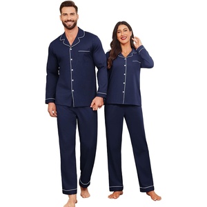 image:imageEkouaer Couple Matching Pajamas 100 Cotton Long Sleeve Sleepwear Button Down Loungewear Pjs Set SXXLNavy