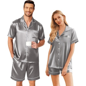 image:imageEkouaer Couple Matching Pajamas Sets Silk Short Sleeve Button Down Sleepwear Satin Pjs Shorts Set Soft Loungewear SXXLDark Grey