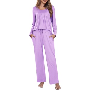 image:imageEkouaer Fall Pajamas for Women Set 2 Piece Loose Fit Sleepwear Long Sleeve Sleep Set Pjs Loungewear With PocketLilac
