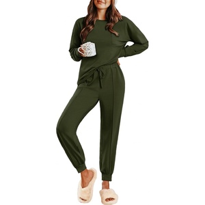 image:imageEkouaer Lounge Sets for Women 2 Piece Jogger Pajama Long Sleeve Pants Loungewear Sweatsuits Casual Matching OutfitsArmy Green