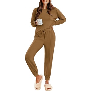 image:imageEkouaer Lounge Sets for Women 2 Piece Jogger Pajama Long Sleeve Pants Loungewear Sweatsuits Casual Matching OutfitsCoffee