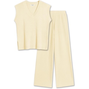image:imageEkouaer Lounge Sets for Women 2 Piece Outfits Knit Sweater Vest Lounge Pants Casual Matching Loungewear SetBeige