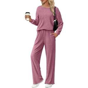image:imageEkouaer Lounge Sets for Women Comfy Ribbed Knit Pajamas Fall Long Sleeve Sleepwear 2 Piece Casual LoungewearSXXLPurple Red