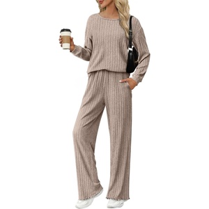 image:imageEkouaer Lounge Sets for Women Comfy Ribbed Knit Pajamas Fall Long Sleeve Sleepwear 2 Piece Casual LoungewearSXXLTea Grey