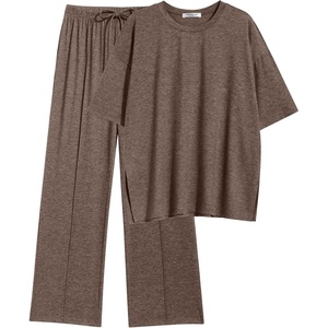 image:imageEkouaer Lounge Sets for Women Short Sleeve Pullover Tops and Long Pants Soft Pajamas Set 2 Piece Outfits SXXLBrown