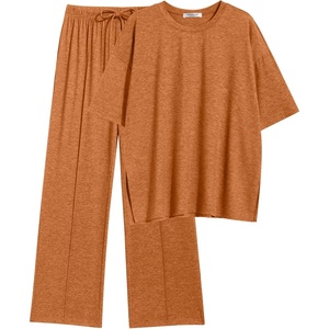 image:imageEkouaer Lounge Sets for Women Short Sleeve Pullover Tops and Long Pants Soft Pajamas Set 2 Piece Outfits SXXLCamel