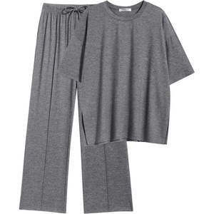 image:imageEkouaer Lounge Sets for Women Short Sleeve Pullover Tops and Long Pants Soft Pajamas Set 2 Piece Outfits SXXLDark Grey