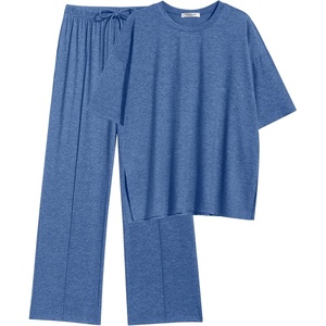 image:imageEkouaer Lounge Sets for Women Short Sleeve Pullover Tops and Long Pants Soft Pajamas Set 2 Piece Outfits SXXLNavy Blue