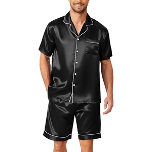 image:imageEkouaer Mens Pajamas Set Silk Satin Sleepwear Short Sleeve Button Down Pjs Set 2 Piece Loungewear with Pockets SXXLBlack
