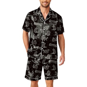 image:imageEkouaer Mens Pajamas Set Silk Satin Sleepwear Short Sleeve Button Down Pjs Set 2 Piece Loungewear with Pockets SXXLBlack Leopard