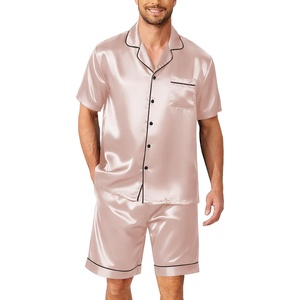 image:imageEkouaer Mens Pajamas Set Silk Satin Sleepwear Short Sleeve Button Down Pjs Set 2 Piece Loungewear with Pockets SXXLChampagne