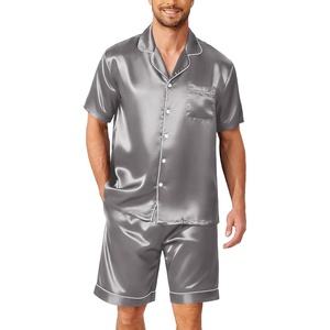 image:imageEkouaer Mens Pajamas Set Silk Satin Sleepwear Short Sleeve Button Down Pjs Set 2 Piece Loungewear with Pockets SXXLDark Grey