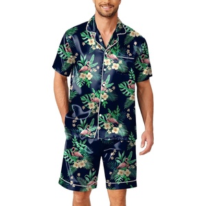 image:imageEkouaer Mens Pajamas Set Silk Satin Sleepwear Short Sleeve Button Down Pjs Set 2 Piece Loungewear with Pockets SXXLFlamingo Green