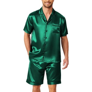 image:imageEkouaer Mens Pajamas Set Silk Satin Sleepwear Short Sleeve Button Down Pjs Set 2 Piece Loungewear with Pockets SXXLGreen