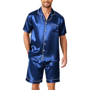 image:imageEkouaer Mens Pajamas Set Silk Satin Sleepwear Short Sleeve Button Down Pjs Set 2 Piece Loungewear with Pockets SXXLRoyal Blue