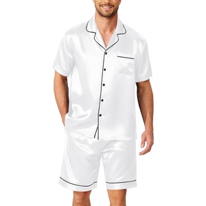 image:imageEkouaer Mens Pajamas Set Silk Satin Sleepwear Short Sleeve Button Down Pjs Set 2 Piece Loungewear with Pockets SXXLWhite