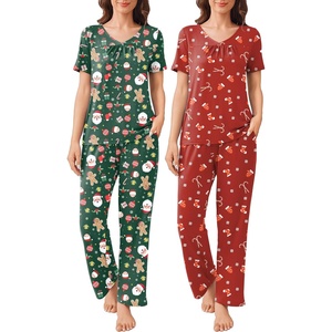 image:imageEkouaer Pajama Sets for Women 2 Pack Short Sleeve with Long Pant Pjs Sleepwear Comfy Lounge Sets with PocketsRedGreen